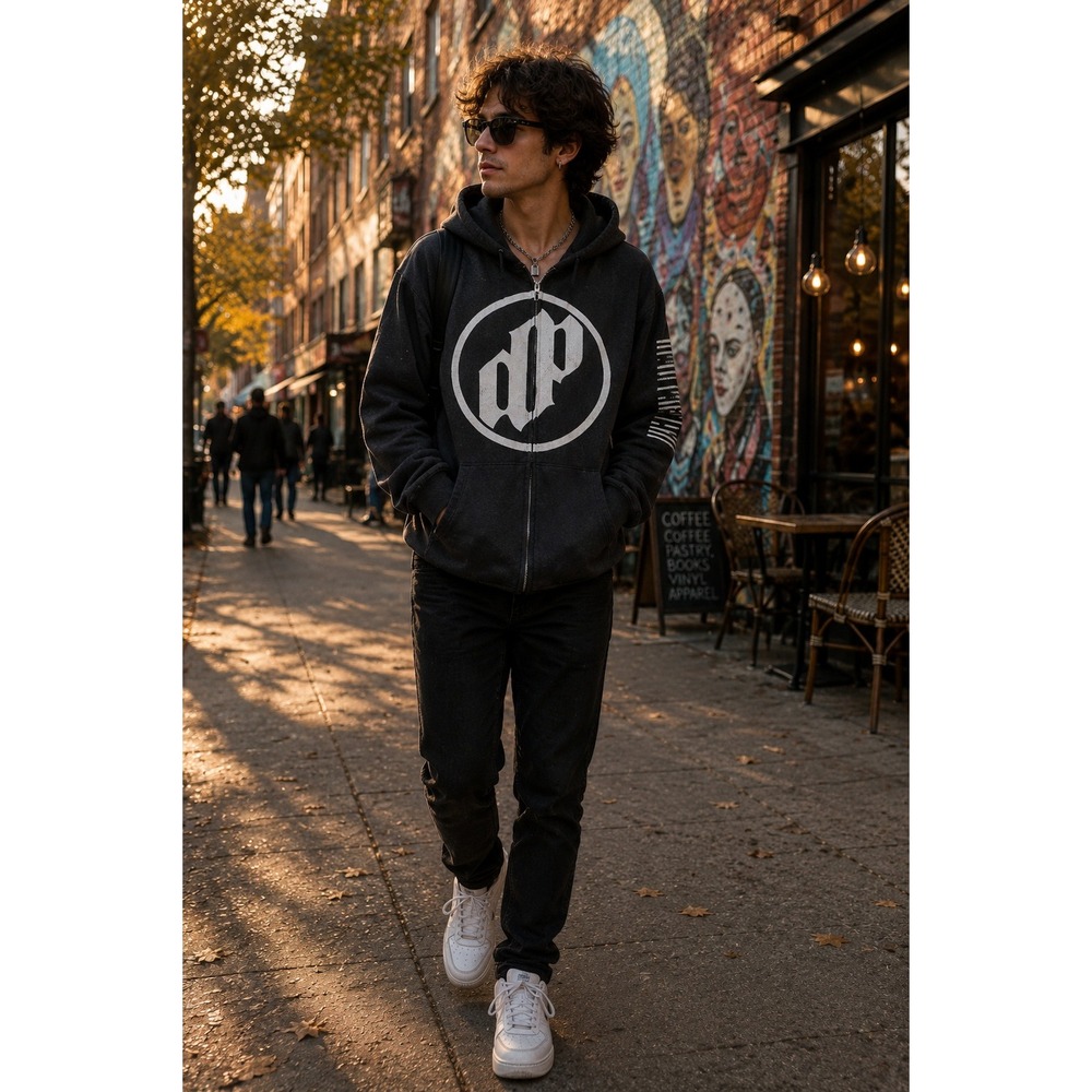 Dead Poetic B&E Sport Mens Black Graphic Full Zip Hoodie Sweatshirt M Goth